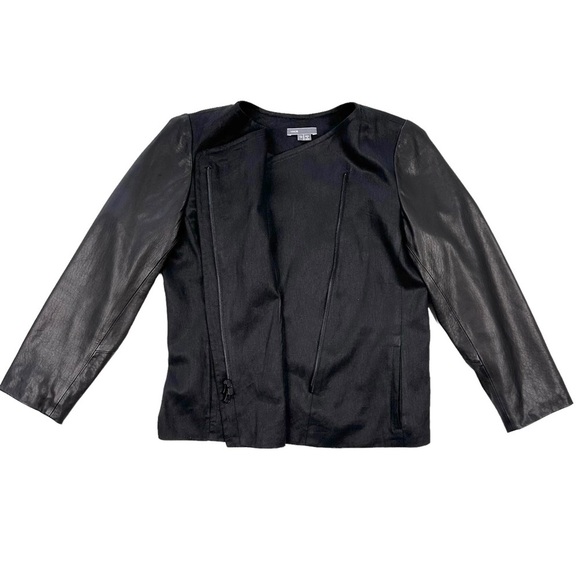 Vince genuine lamb leather sleeve jacket black coat asymmetric zip moto 12 - Picture 6 of 16